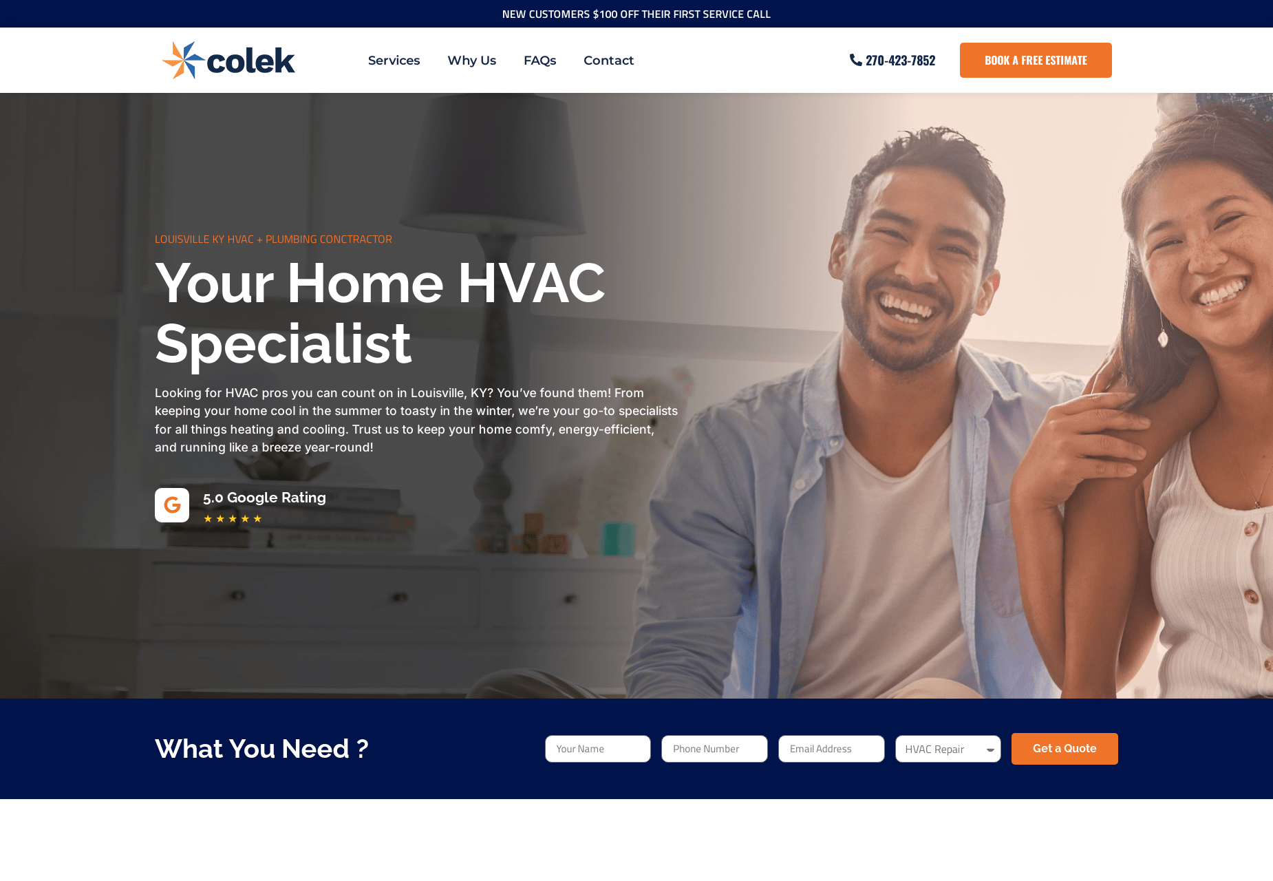 HVAC website hero section