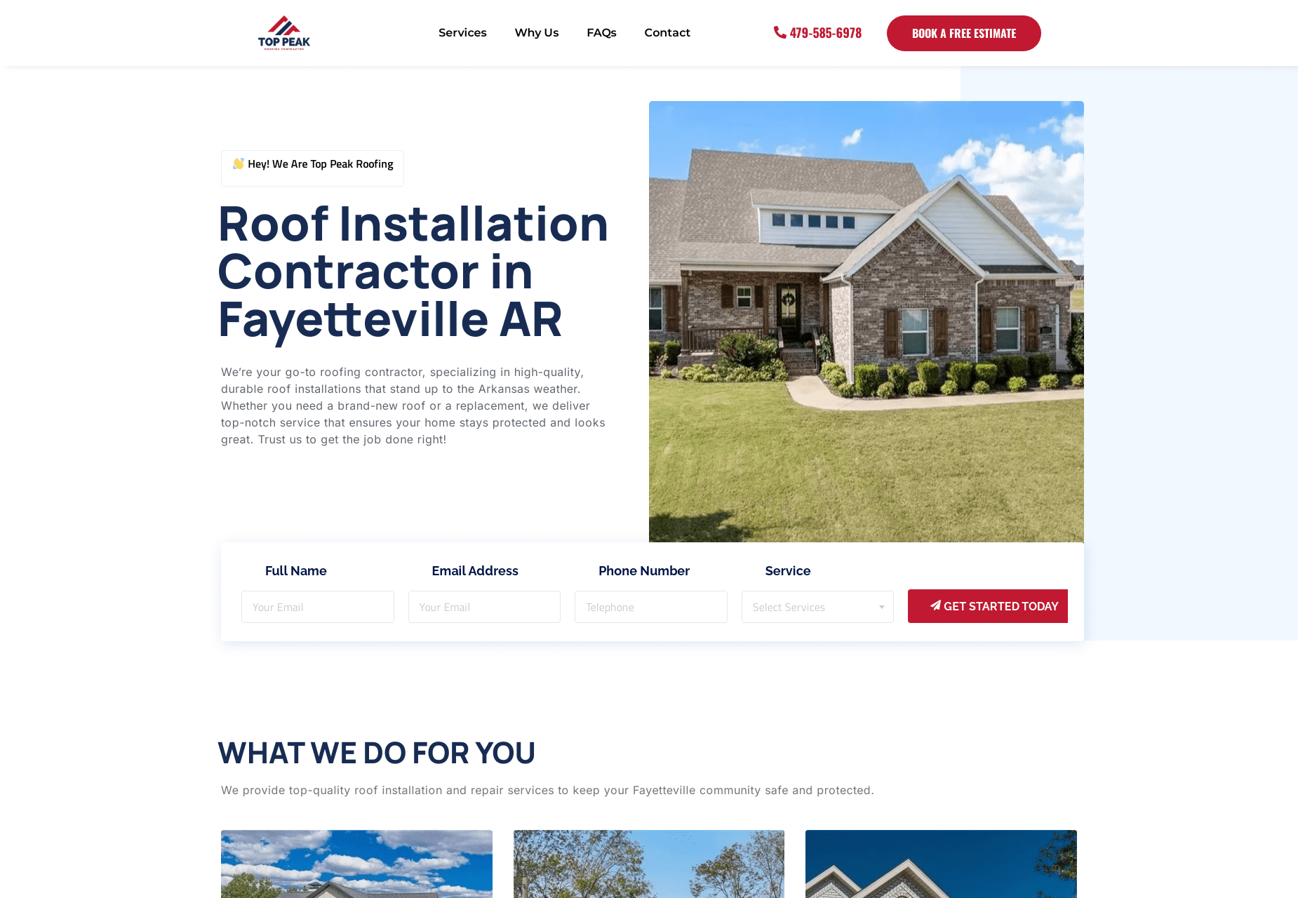Roofing website hero section